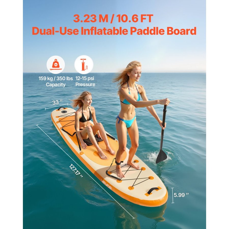 VEVOR Inflatable Paddle Board with Seat, 3.23m x 84cm x 15cm Wide Ultra-Light SUP Paddleboard, Stand Up Paddle Board with Accessories, Pump, Paddle, Fin, Backpack, Ankle Leash, Strap, for Youth Adults