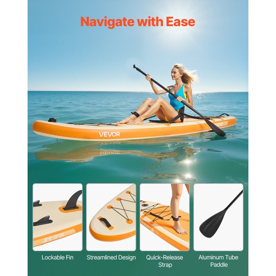 VEVOR Inflatable Paddle Board with Seat, 3.23m x 84cm x 15cm Wide Ultra-Light SUP Paddleboard, Stand Up Paddle Board with Accessories, Pump, Paddle, Fin, Backpack, Ankle Leash, Strap, for Youth Adults