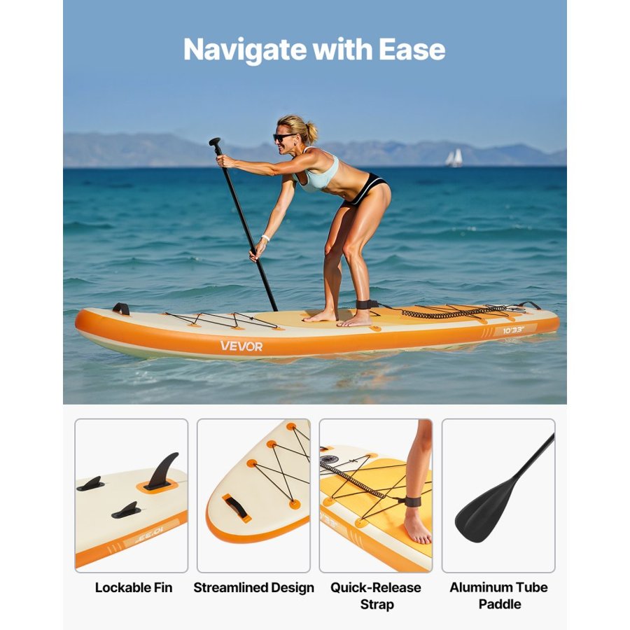 VEVOR Inflatable Stand Up Paddle Board, 3.05m x 84cm x 15cm Wide Ultra-Light SUP Paddleboard, All Accessories Included, Pump, Paddle, Fin, Backpack, Ankle Leash, Strap, Non-slip Deck for Youth, Adults