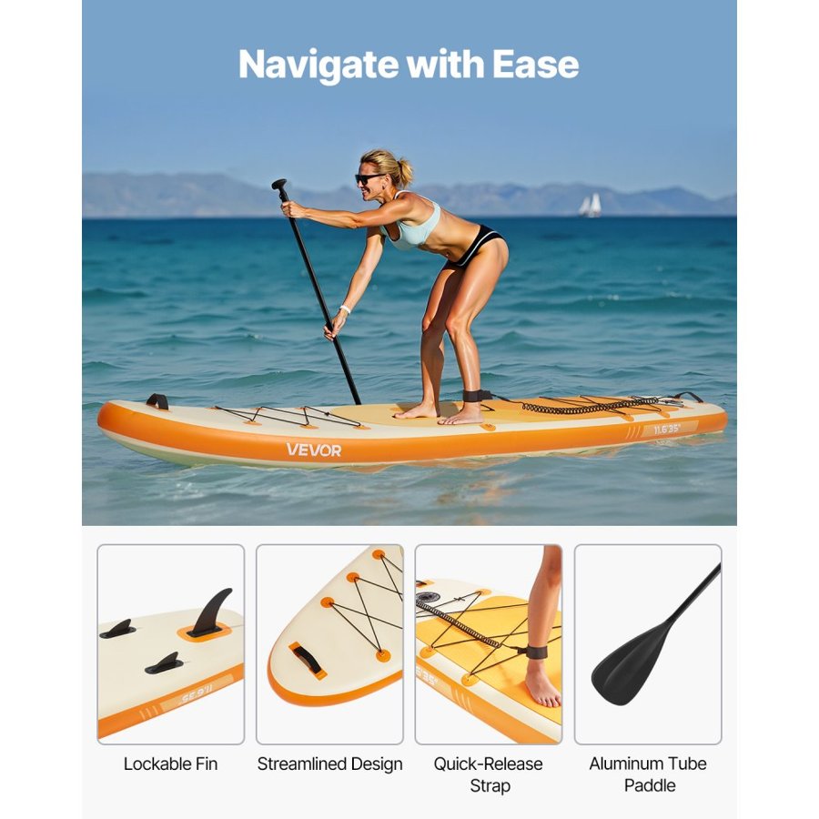 VEVOR Inflatable Stand Up Paddle Board, 3.53m x 89cm x 15cm Wide Ultra-Light SUP Paddleboard, All Accessories Included, Pump, Paddle, Fin, Backpack, Ankle Leash, Strap, Non-slip Deck for Youth, Adults