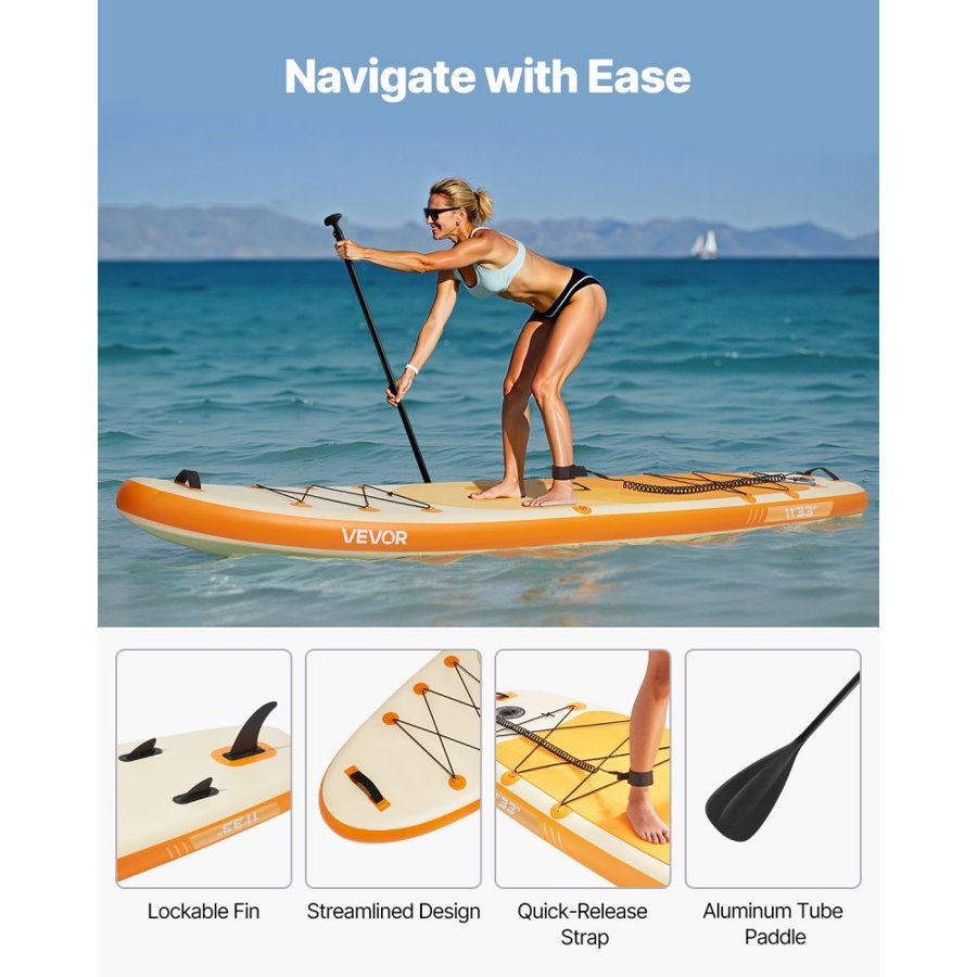 VEVOR Inflatable Stand Up Paddle Board, 3.35m x 84cm x 15cm Wide Ultra-Light SUP Paddleboard, All Accessories Included, Pump, Paddle, Fin, Backpack, Ankle Leash, Strap, Non-slip Deck for Youth Adults