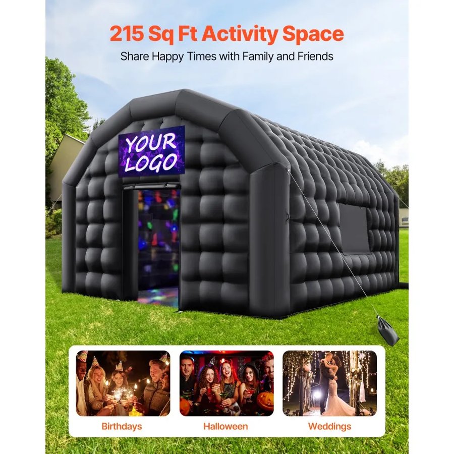 VEVOR Inflatable Nightclub, 5 x 4 x 3.8 m Inflatable Party Tent with 680W Blower & Sandbag, Ventilated Blow up Night Club with 2 Windows, Air Cube House for Event Birthday Wedding Party