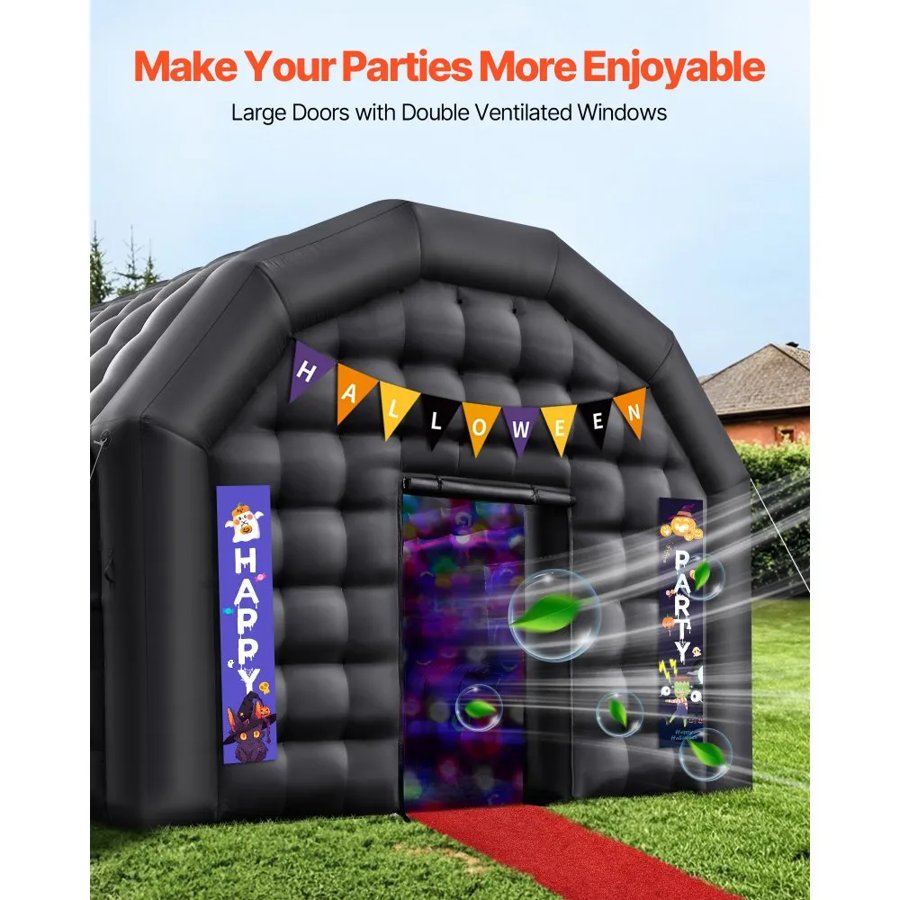 VEVOR Inflatable Nightclub, 5 x 4 x 3.8 m Inflatable Party Tent with 680W Blower & Sandbag, Ventilated Blow up Night Club with 2 Windows, Air Cube House for Event Birthday Wedding Party
