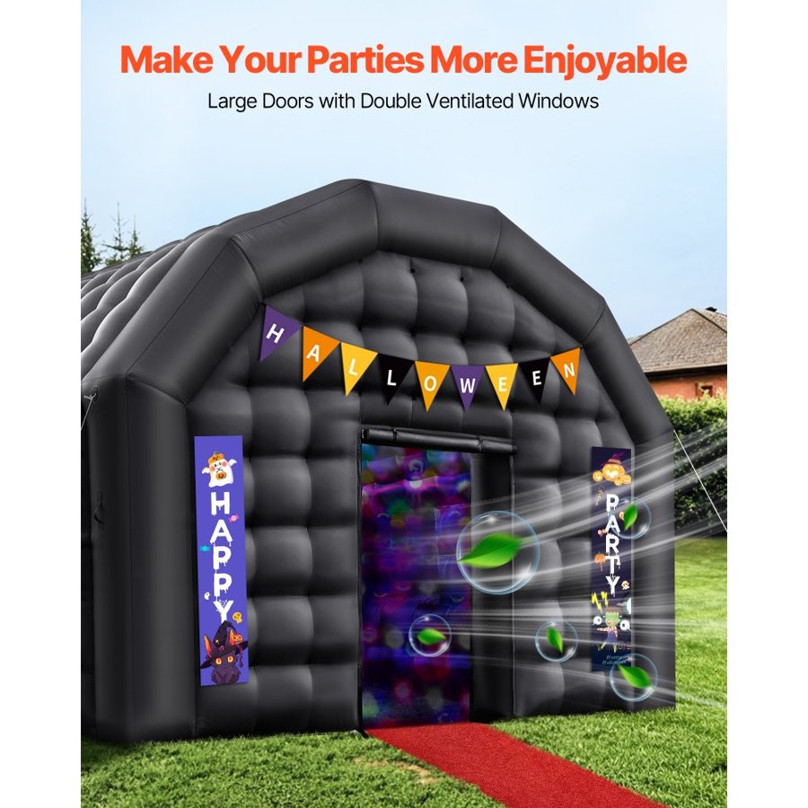 VEVOR Inflatable Nightclub, 6 x 5 x 3.66 m Inflatable Party Tent with 680W Blower & Sandbag, Ventilated Blow up Night Club with 2 Windows, Air Cube House for Event Birthday Wedding Party