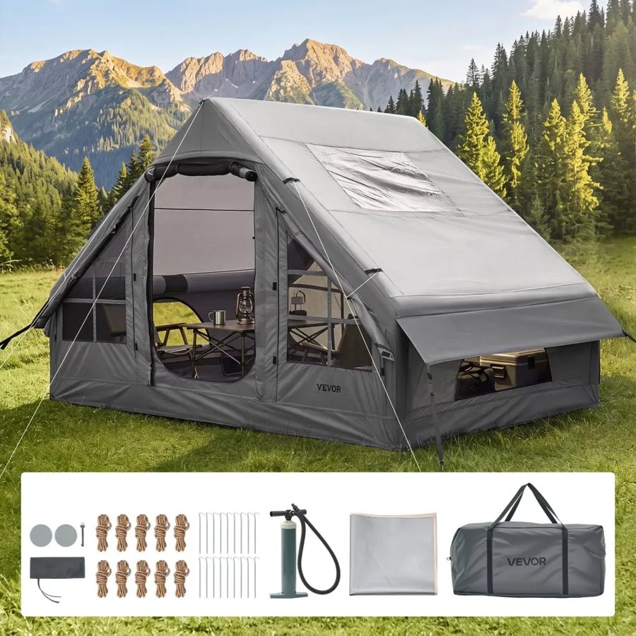 VEVOR Inflatable Camping Tent House – 2-4 Person, Gray