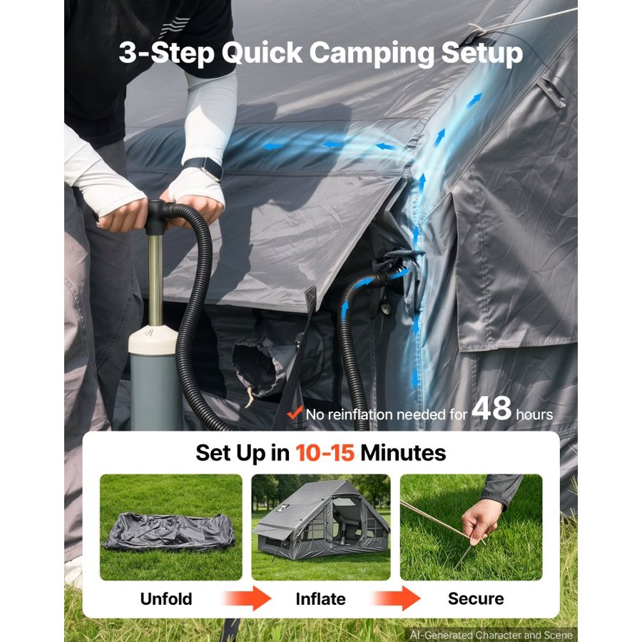 VEVOR Inflatable Camping Tent House – 2-4 Person, Gray