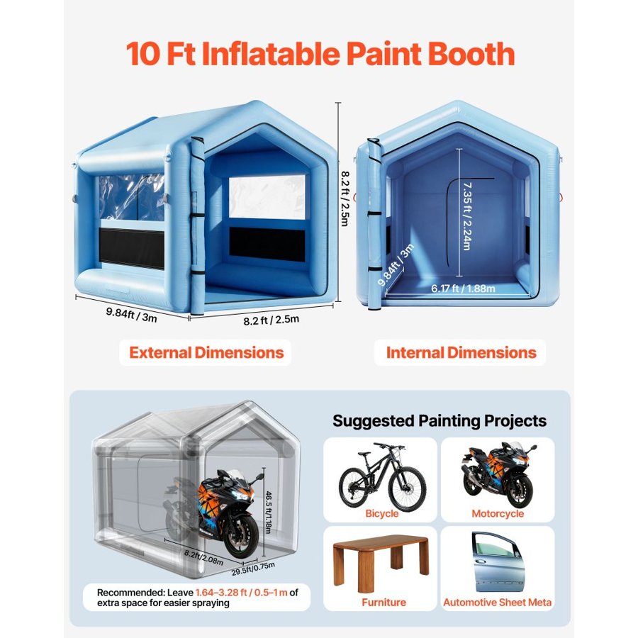VEVOR Inflatable Auto Paint Booth – 3x2.5x2.5 m, 550W