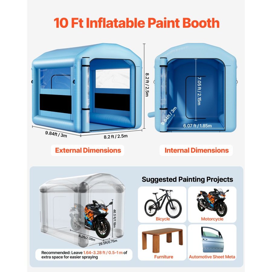 VEVOR Blow Up Paint Booth – 3 x 2.5 x 2.5 m, 550W Blower