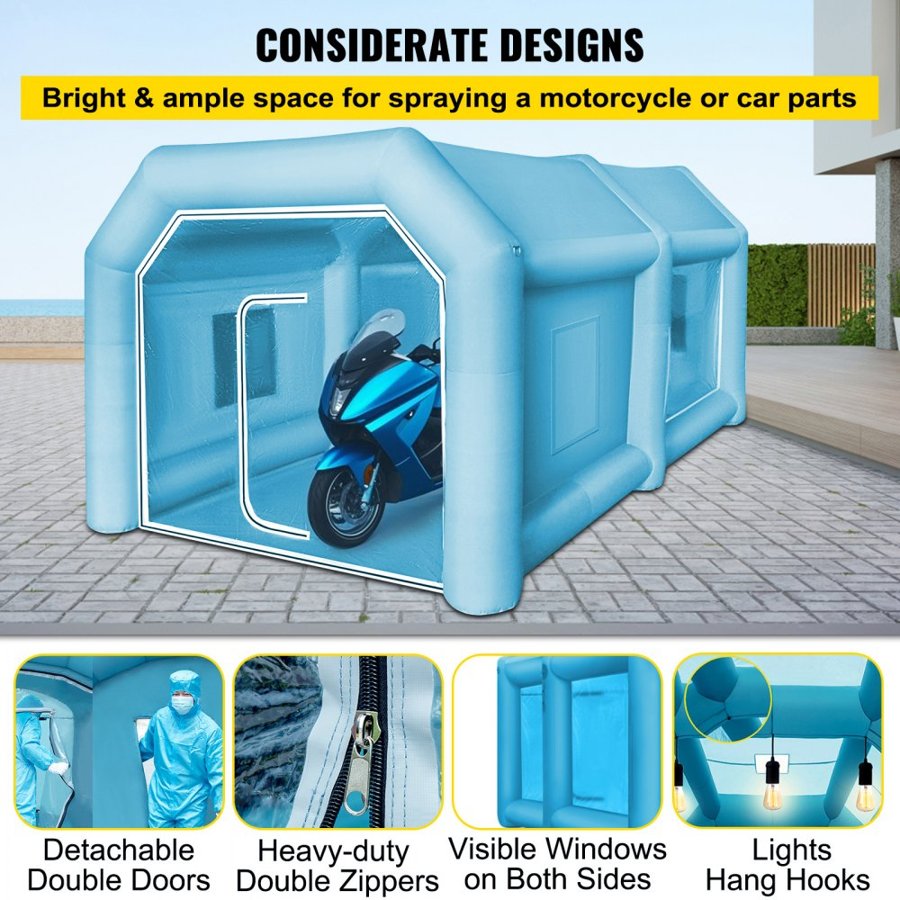 VEVOR Inflatable Tent, 13 x 8 x 7 ft Inflatable Spray Booth Custom Tent, Inflatable Paint Booth Tent Car Paint Booth Workstation 210D Oxford Fabric With 2 Blowers