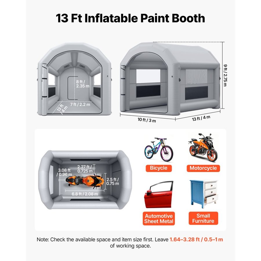 VEVOR Blow Up Painting Booth – 4x3x2.75m, 750W Blower