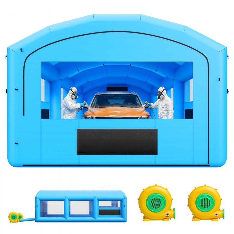 VEVOR Inflatable Paint Booth, 8.5 x 4.5 x 3 m, Portable Spray Booth with 750W+950W Blowers and Large Filter Cotton, Arched Roof Blow Up Painting Tent for Full-Size Pickup Truck, Small Speedboat, Blue