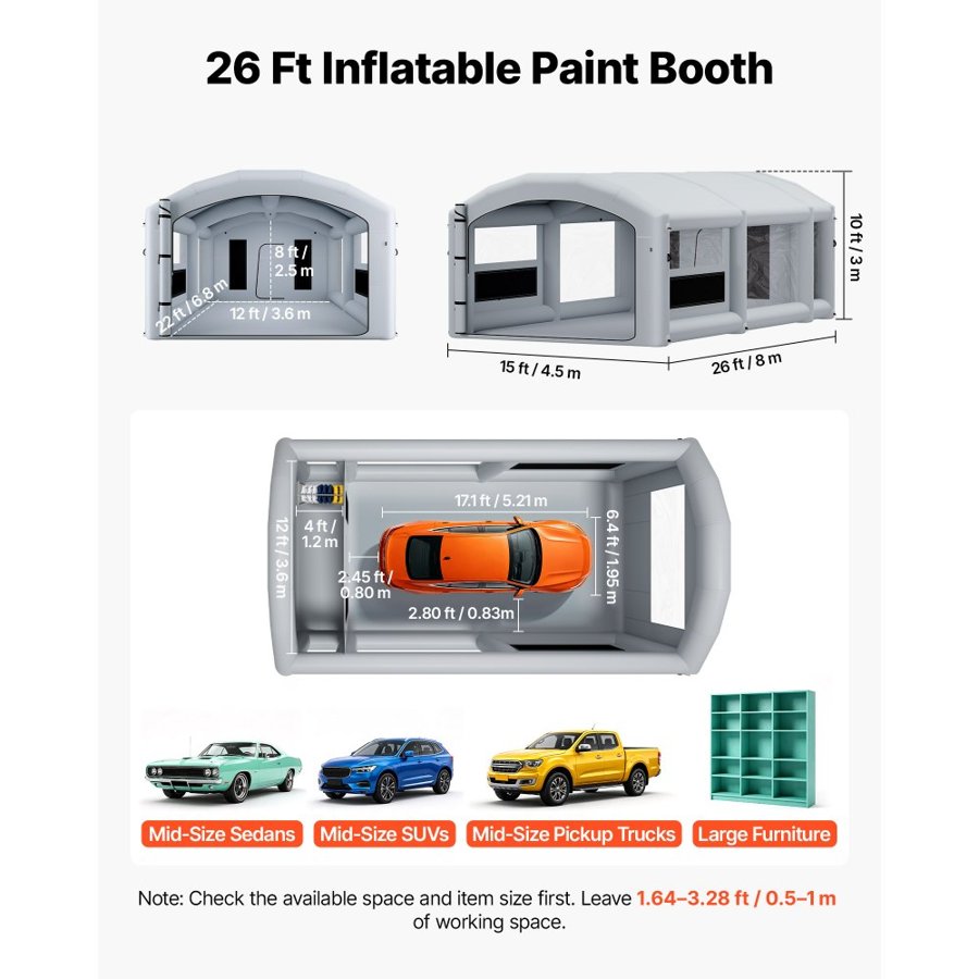 VEVOR Inflatable Paint Booth for Trucks – 8x4.5x3m, Gray