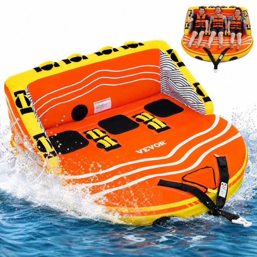 VEVOR 3 Man Boat Tube – 1-3 Rider, 510 LBS, 840D, 16 Handles