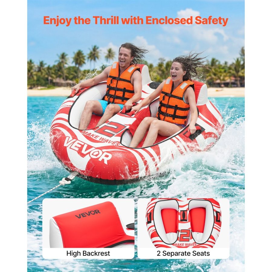 VEVOR 2 Person Towable Tube – 340 lbs, 2 Cockpits, Nylon