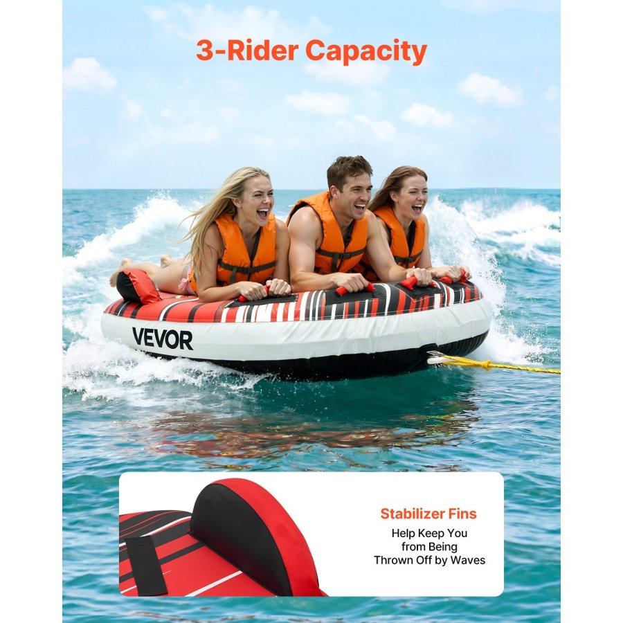 VEVOR 3 Person Towable Tube – 510 lbs, Fins, Nylon Cover