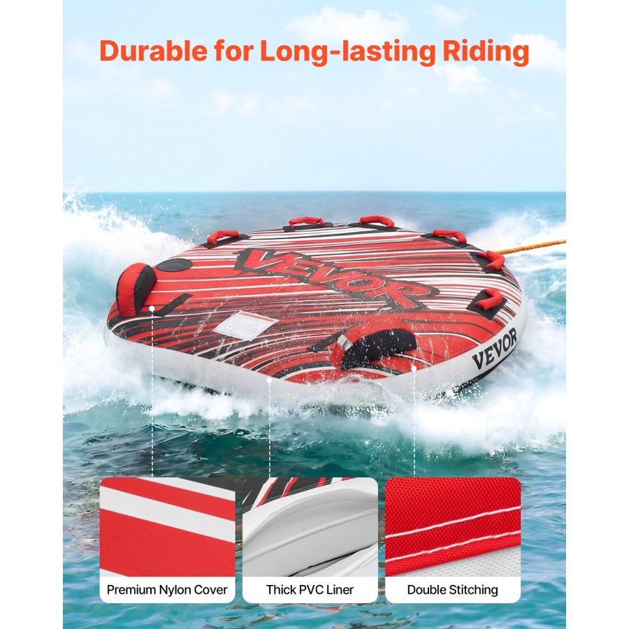 VEVOR 3 Person Towable Tube – 510 lbs, Fins, Nylon Cover