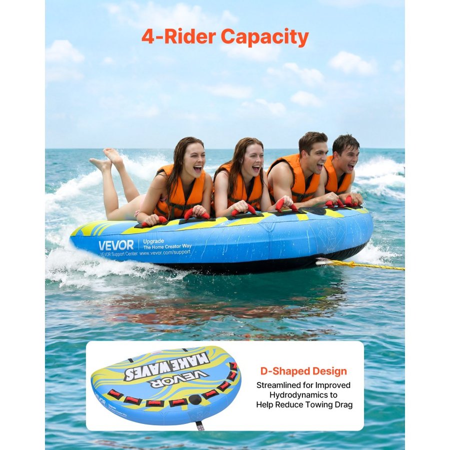VEVOR Boat Towable Tubes – 4 Riders, 680 lbs, Nylon Cover