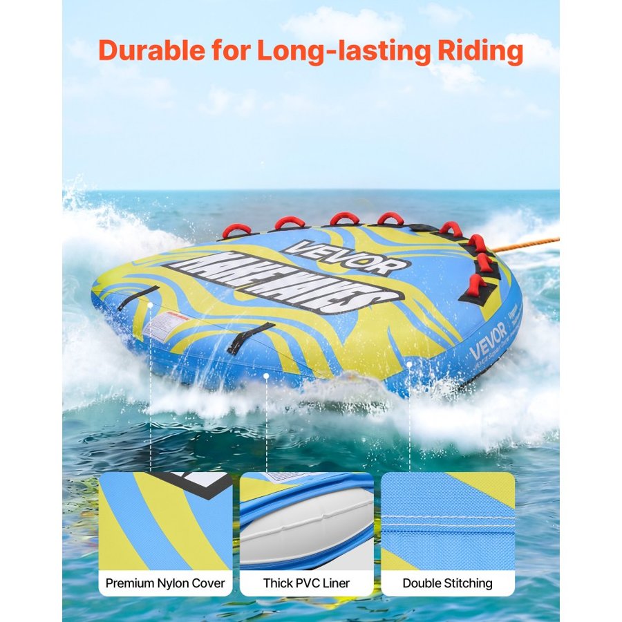 VEVOR Boat Towable Tubes – 4 Riders, 680 lbs, Nylon Cover