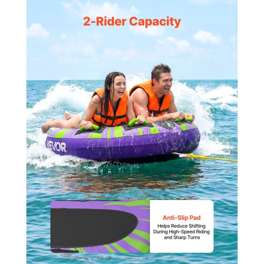VEVOR Round Towable Tube – 2-Rider, 340 lbs, Anti-Slip Pad