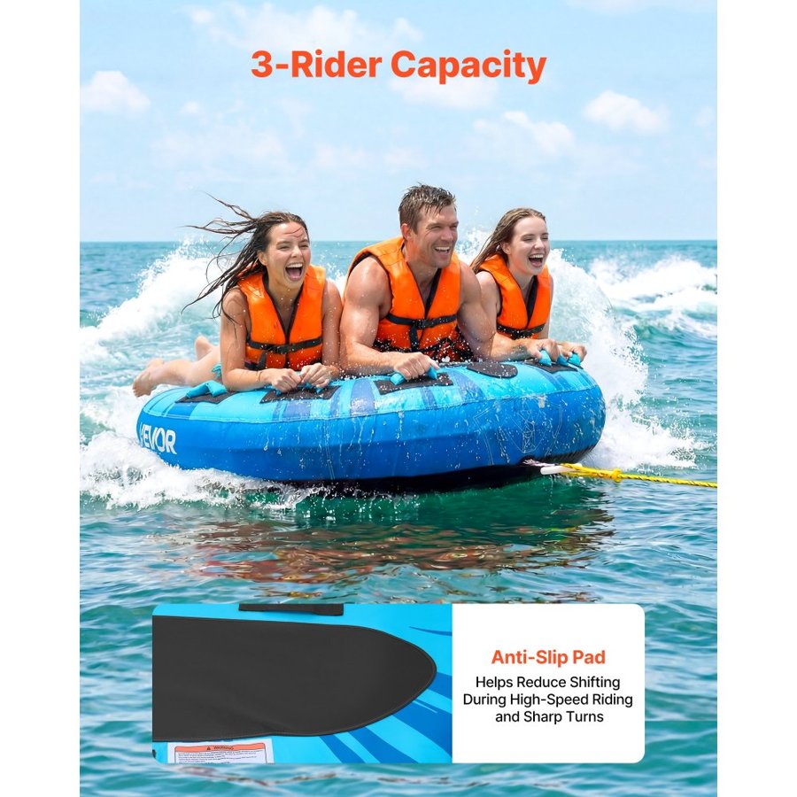 VEVOR Towable Tubing – 3-Rider, 510 lbs, Anti-Slip Pad