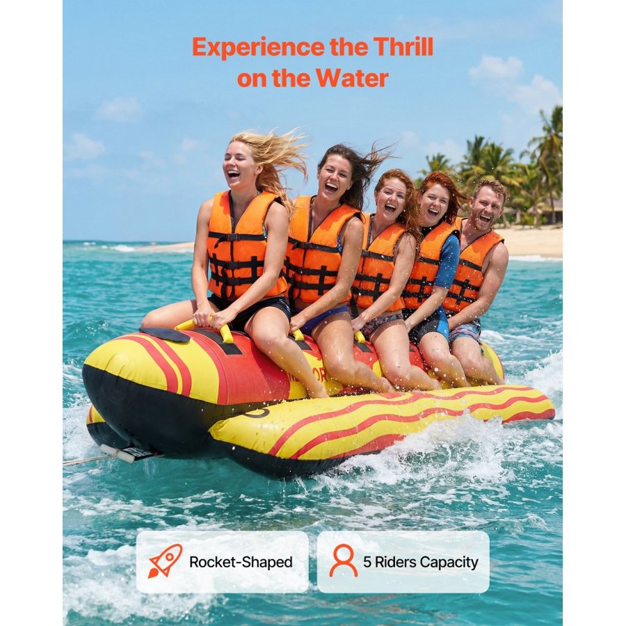 VEVOR Inflatable Towable Tube for Boating – 5 Riders, 850lbs