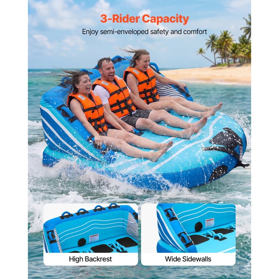 VEVOR Inflatable Towable Tube – 3-Rider, 510 lbs, Dual Tow