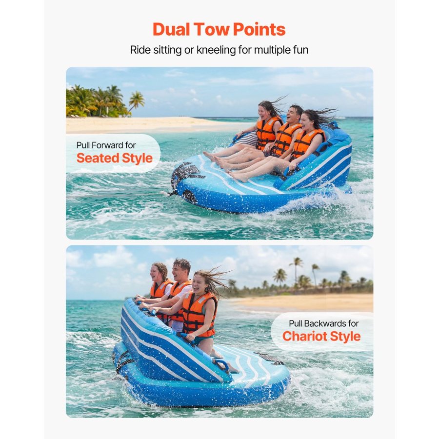 VEVOR Inflatable Towable Tube – 3-Rider, 510 lbs, Dual Tow