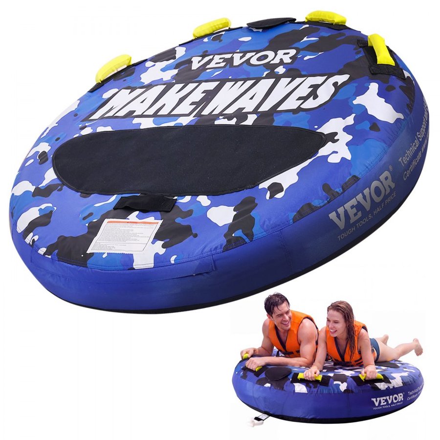 VEVOR Towable Tube for Boating, 1-2 Riders Inflatable Boat Tubes and Towables, 340 lbs, 51.8" Round Water Sport Towable Tube for Boat to Pull, Full Nylon Cover, EVA Grab Handles and Speed Safety Valve