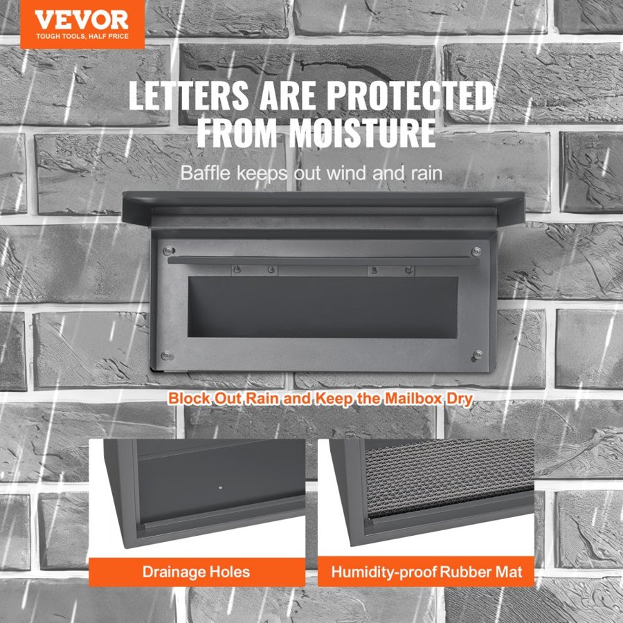 VEVOR Through The Wall Drop Box, Heavy Duty Steel Through The Wall Mailbox with 2.8-7.9" 13" Combination Lock, 12.5x6.3x16.9 Mail Drop Box, Dark Gray