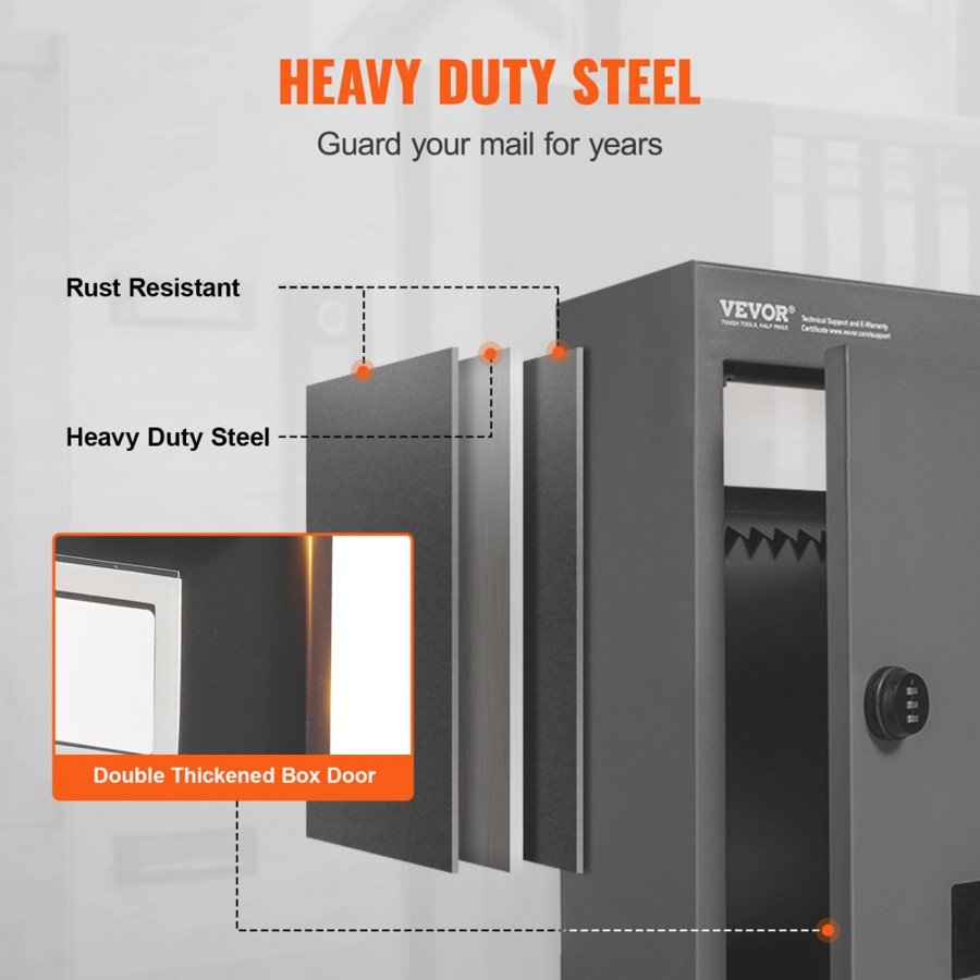 VEVOR Through The Wall Drop Box, Heavy Duty Steel Through The Wall Mailbox with 2.8-7.9" 13" Combination Lock, 12.5x6.3x16.9 Mail Drop Box, Dark Gray