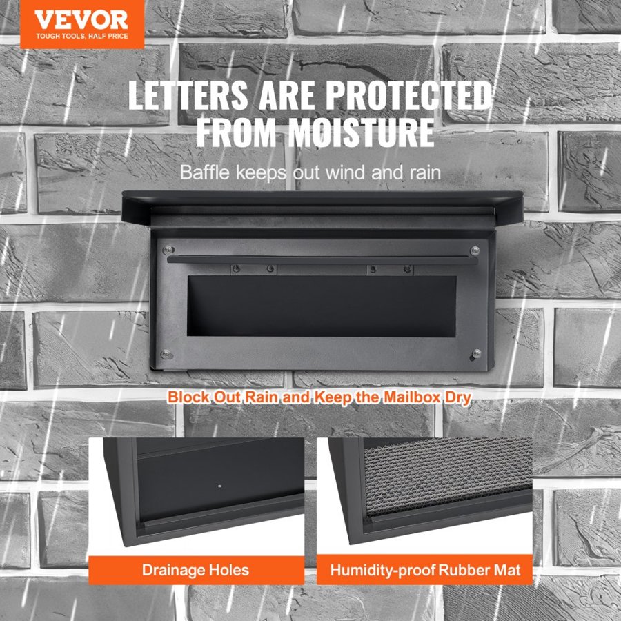 VEVOR Through The Wall Drop Box 31.8x16x42.9 cm Mailbox with Code Lock Black