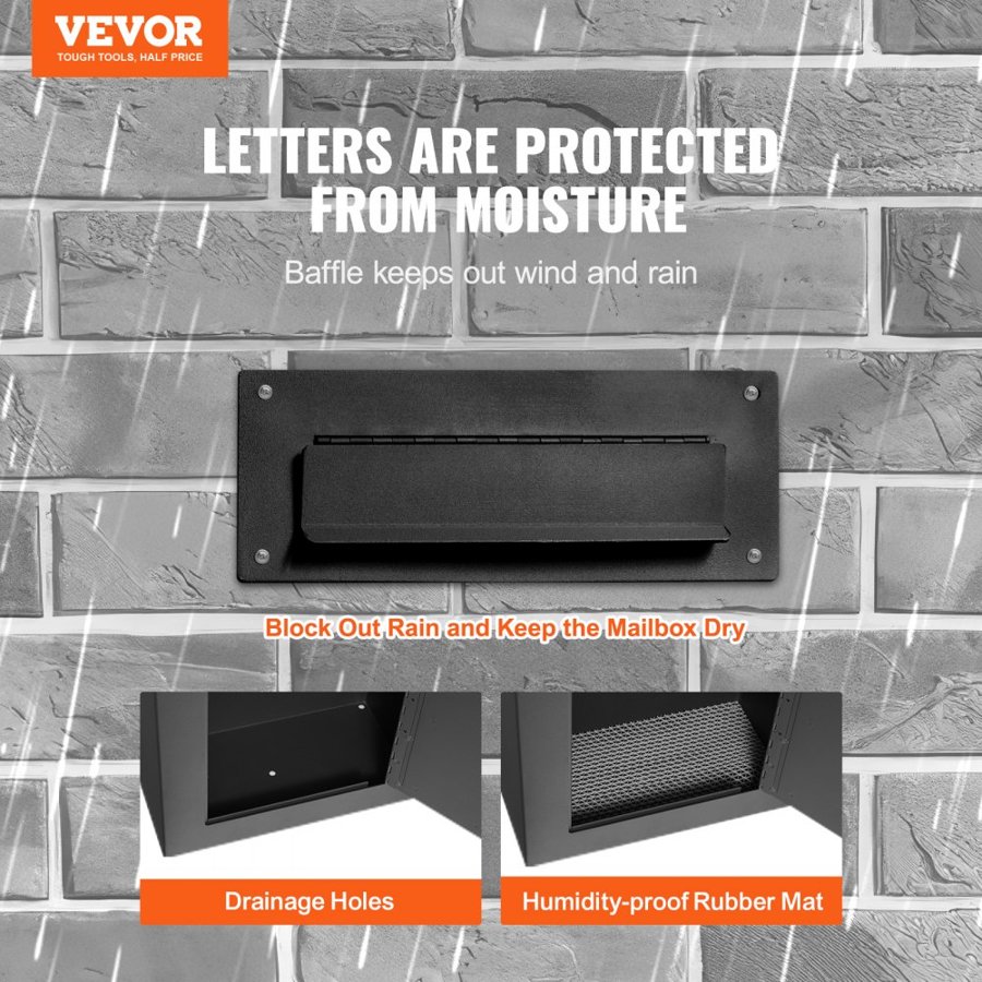 VEVOR Through The Wall Drop Box, Heavy Duty Steel Through the Wall Mailbox with 2.8-7.9" 13" Combination Lock, 13x7x17" Mail Drop Box, Black