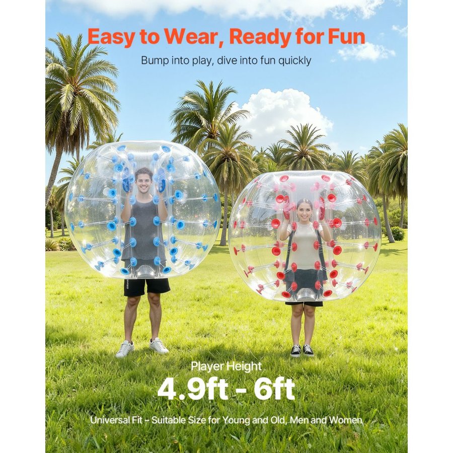 VEVOR Inflatable Bumper Balls 2-Pack, 5FT/1.5M Body Sumo Zorb Balls for Teen & Adult, 0.8mm Thick PVC Human Hamster Bubble Balls for Outdoor Team Gaming Play, Bumper Bopper Toys for Garden, Yard, Park