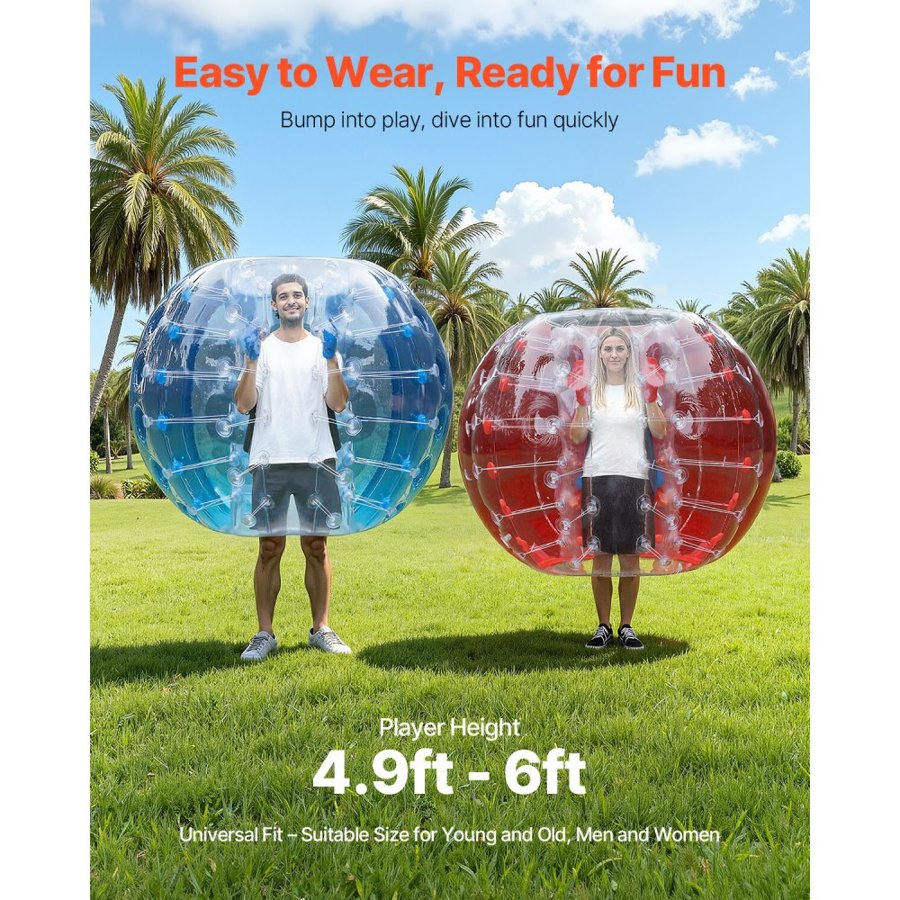VEVOR Inflatable Bumper Balls 2-Pack, 5FT/1.5M Body Sumo Zorb Balls for Teen & Adult, 0.8mm Thick PVC Human Hamster Bubble Balls for Outdoor Team Gaming Play, Bumper Bopper Toys for Garden, Yard, Park