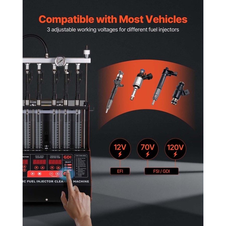 VEVOR Fuel Injector Tester and Cleaner – 6-Cyl, 28kHz