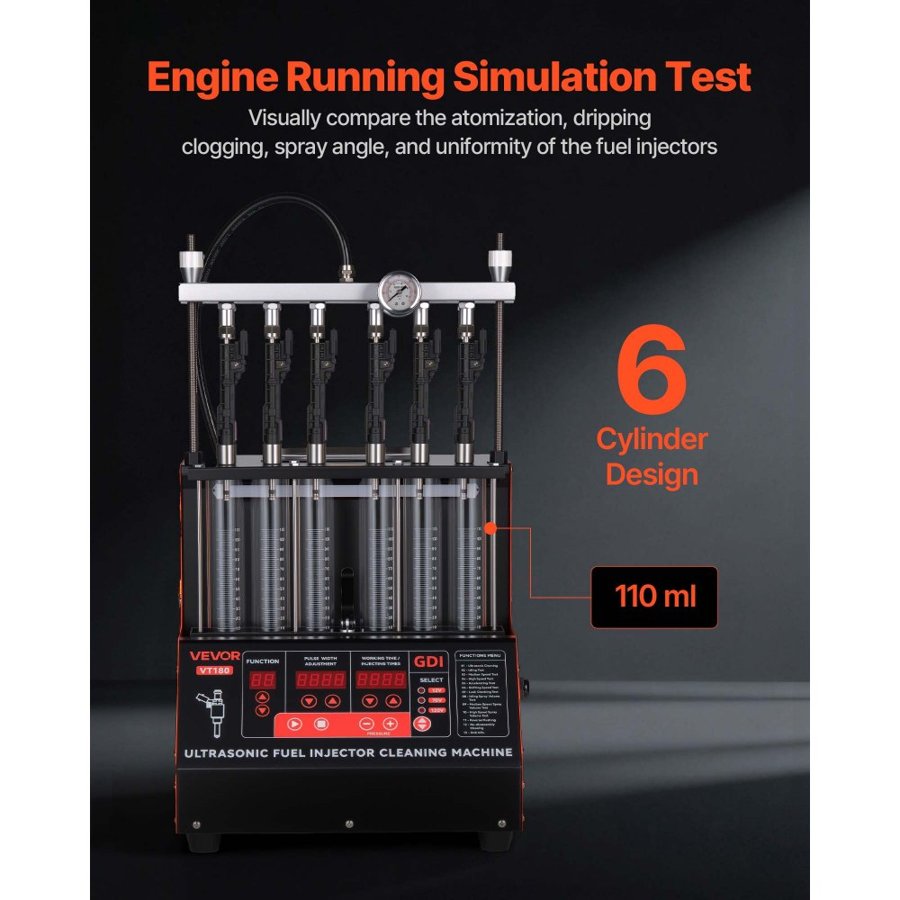 VEVOR Fuel Injector Tester and Cleaner – 6-Cyl, 28kHz