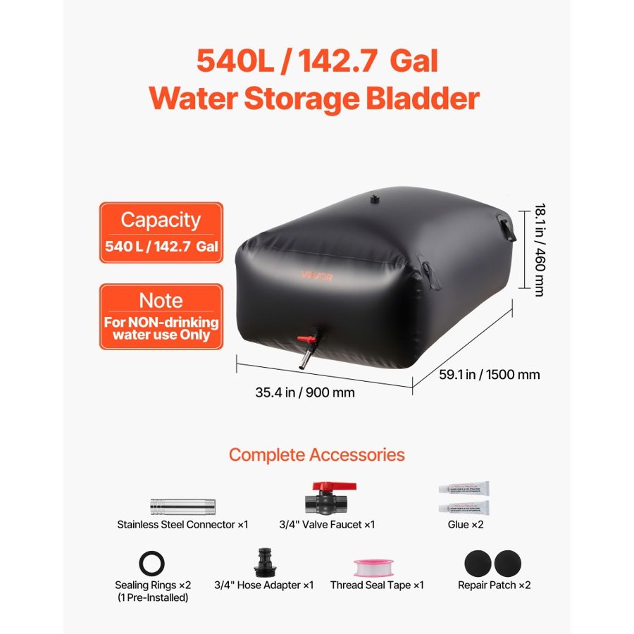 VEVOR Bladder Tanks for Water Storage – 142.7 Gallon PVC