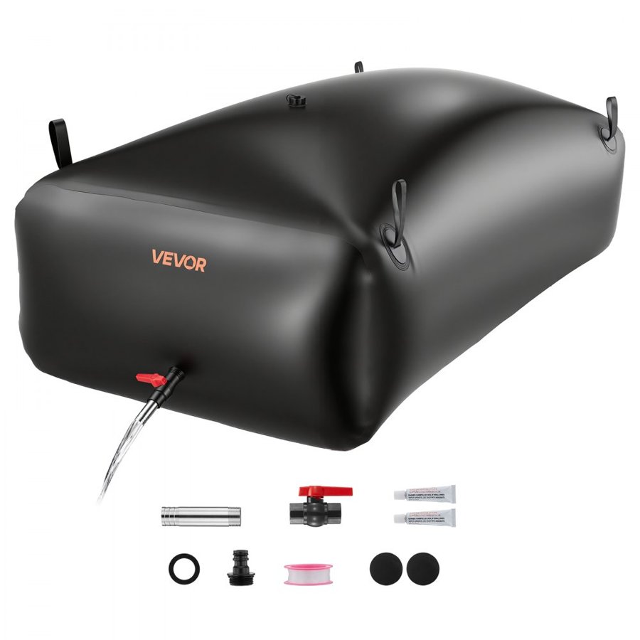 VEVOR Water Storage Bladder, 1000L Portable & Collapsible Water Storage Bag, Wear-Resistant 1000D PVC Soft Waters Bag, Leakproof Camping Tank Containers for Garden Irrigation RV Emergency Use, Black