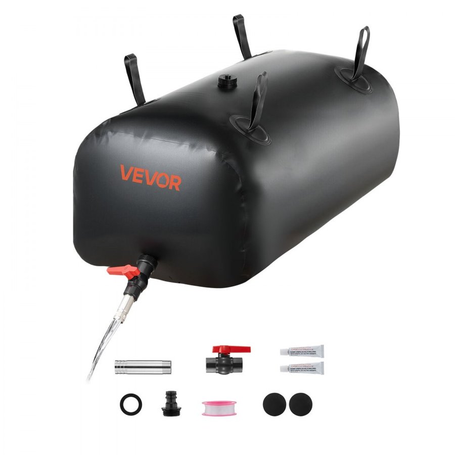 VEVOR Water Storage Bladder, 113L Portable & Collapsible Water Storage Bag, Wear-Resistant 1000D PVC Soft Waters Bag, Leakproof Camping Tank Containers for Garden Irrigation RV Emergency Use, Black