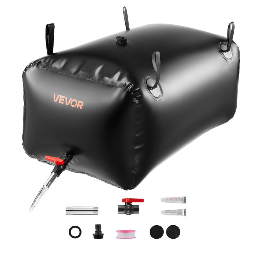 VEVOR Water Storage Bladder, 240L Portable & Collapsible Water Storage Bag, Wear-Resistant 1000D PVC Soft Waters Bag, Leakproof Camping Tank Containers for Garden Irrigation RV Emergency Use, Black