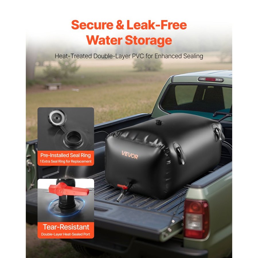 VEVOR Water Storage Bladder, 240L Portable & Collapsible Water Storage Bag, Wear-Resistant 1000D PVC Soft Waters Bag, Leakproof Camping Tank Containers for Garden Irrigation RV Emergency Use, Black