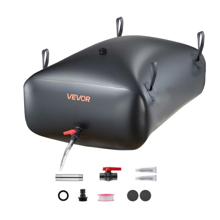 VEVOR Water Storage Bladder, 330L Portable & Collapsible Water Storage Bag, Wear-Resistant 1000D PVC Soft Waters Bag, Leakproof Camping Tank Containers for Garden Irrigation RV Emergency Use, Black
