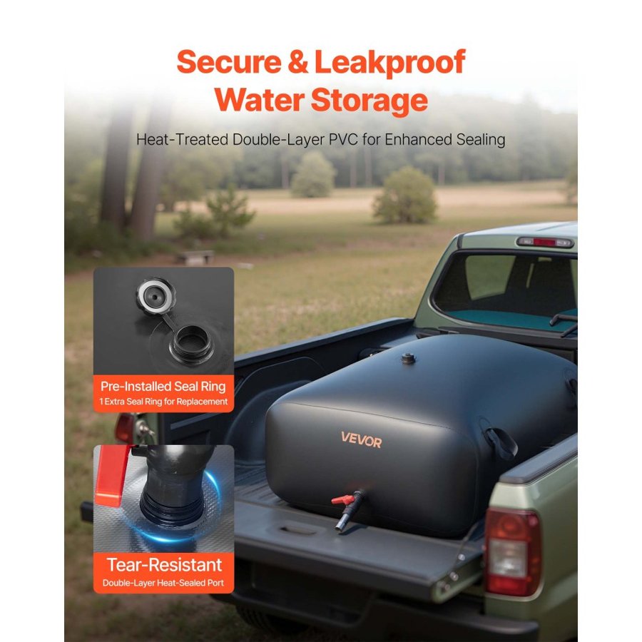 VEVOR Water Storage Bladder, 330L Portable & Collapsible Water Storage Bag, Wear-Resistant 1000D PVC Soft Waters Bag, Leakproof Camping Tank Containers for Garden Irrigation RV Emergency Use, Black