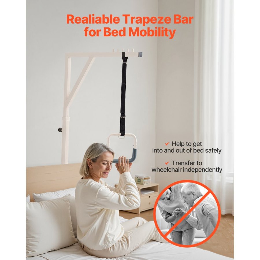VEVOR Trapeze Bar for Bed Mobility, Height-Adjustable Bed Trapeze with 2 Casters, 350LBS Weight Capacity Heavy Duty Pull Up Assist Bar with Floor Stand for Elderly, Disabled, Bedridden Patients
