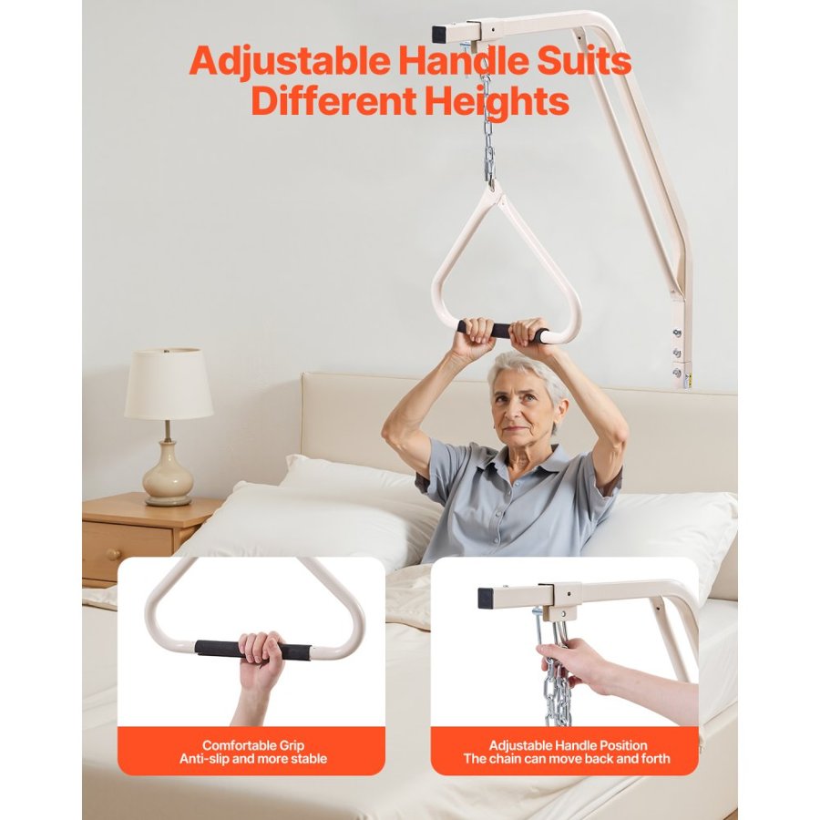 VEVOR Trapeze Bar for Bed Mobility, Medical Bed Trapeze with Clamps & Metal Chain, 250LBS Weight Capacity Pull Up Assist Bar for Elderly & Disabled, Ideal for Home Care, Hospitals, Nursing Homes