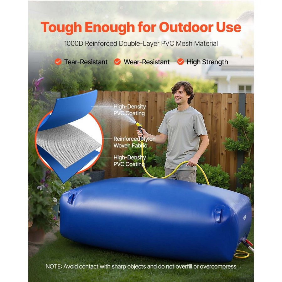 VEVOR Water Storage Bladder 1000L Large Capacity Water Bag, Portable & Collapsible Soft Waters Container, Leakproof & Tear-Resistant PVC Emergency Waters Storage Tank for RV Truck & Outdoor Use