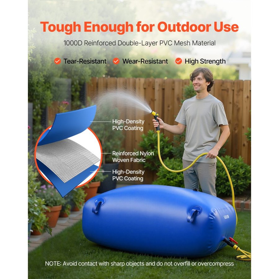 VEVOR Water Storage Bladder, 330L Portable & Collapsible Water Storage Bag, Wear-Resistant 1000D PVC Soft Waters Bag, Leakproof Camping Tank Containers for Garden Irrigation RV Emergency Use, Blue