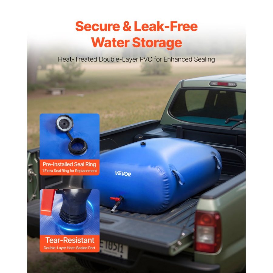 VEVOR Water Storage Bladder, 330L Portable & Collapsible Water Storage Bag, Wear-Resistant 1000D PVC Soft Waters Bag, Leakproof Camping Tank Containers for Garden Irrigation RV Emergency Use, Blue
