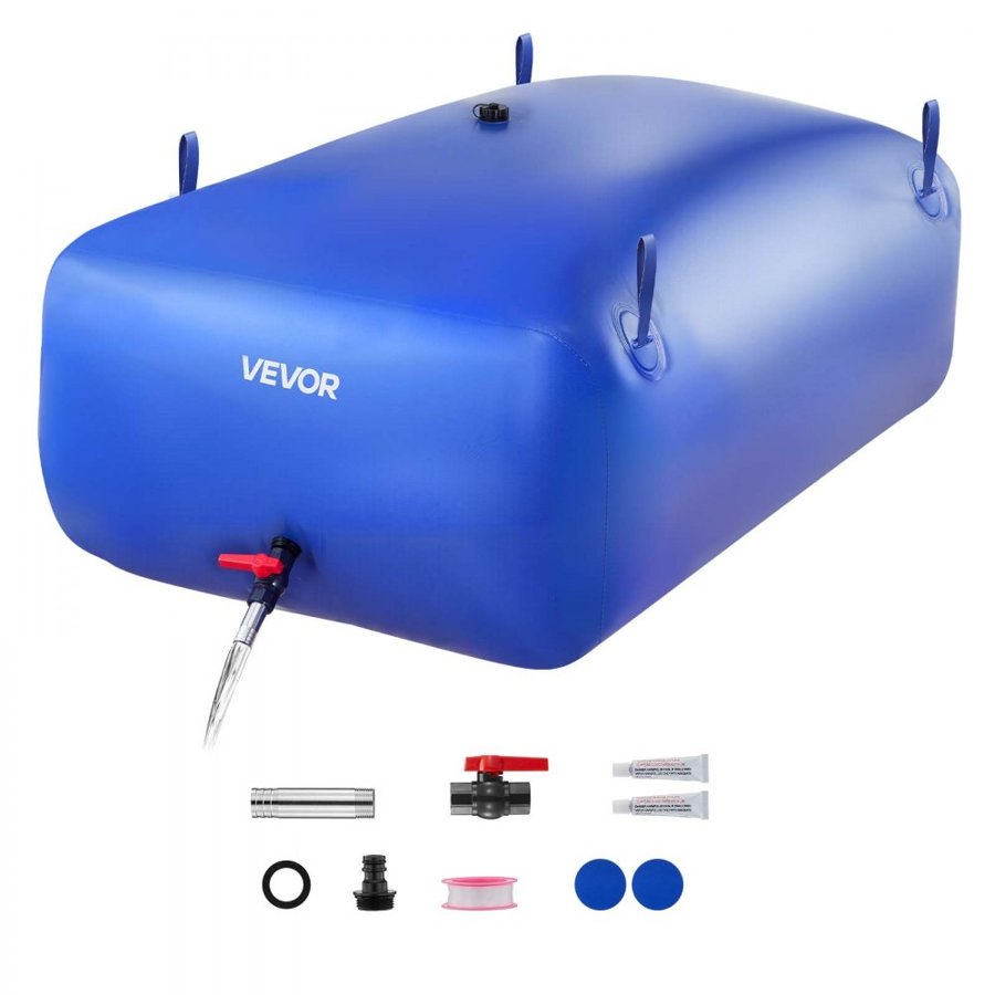 VEVOR Water Storage Bladder, 540L Portable & Collapsible Water Storage Bag, Wear-Resistant 1000D PVC Soft Waters Bag, Leakproof Camping Tank Containers for Garden Irrigation RV Emergency Use, Blue