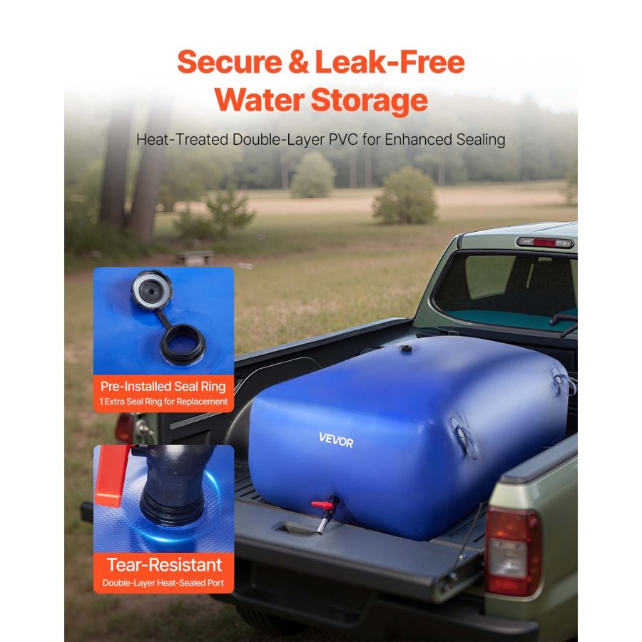 VEVOR Water Storage Bladder, 540L Portable & Collapsible Water Storage Bag, Wear-Resistant 1000D PVC Soft Waters Bag, Leakproof Camping Tank Containers for Garden Irrigation RV Emergency Use, Blue